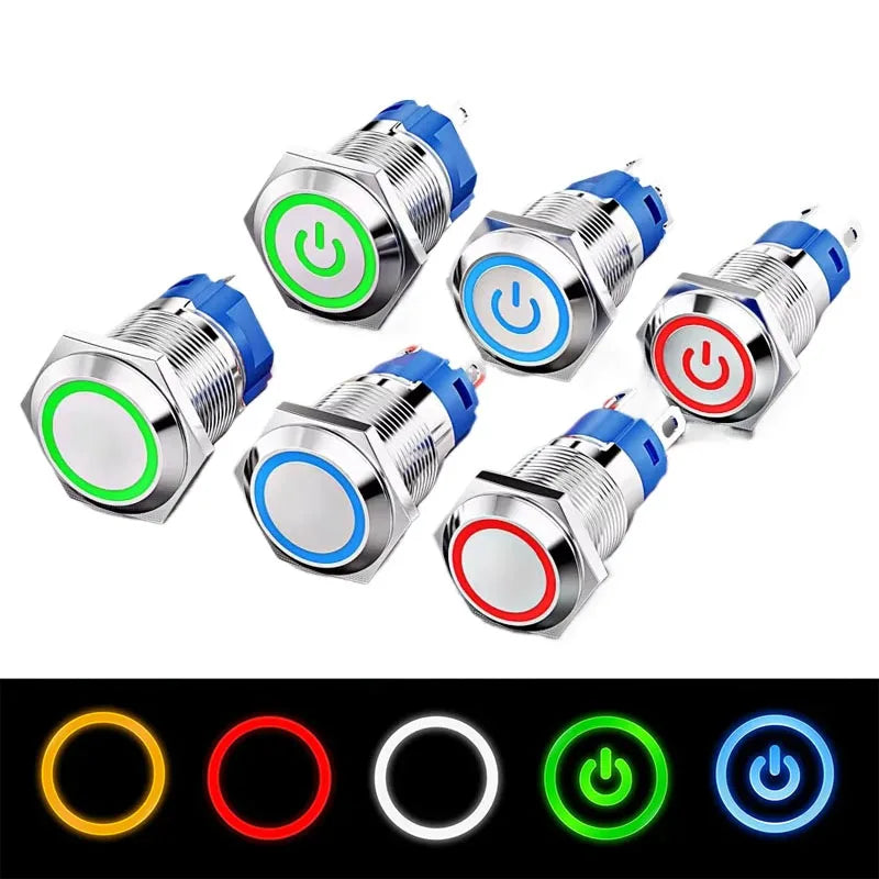 5PCS Metal Push Button Switch 12/16/19/22mm Momentary Latching Electric On/Off Power Start/Stop LED Light 5V 12V 220V Red Blue