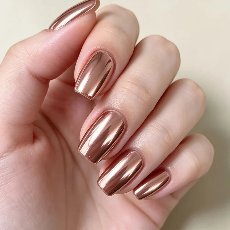 10ml champagne Rose Gold Metallic Polish, No-Bake Quick-Dry, Silky High-Shine, Cyberpunk, Salon Home, for Weak/Soft Nails, Must