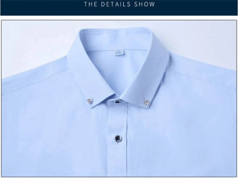 Hot Sale Men's Dress Shirts Formal Long Sleeve Business Social Camisa Contrast With Diamond Anti-wrinkle Button Down Men Clothes