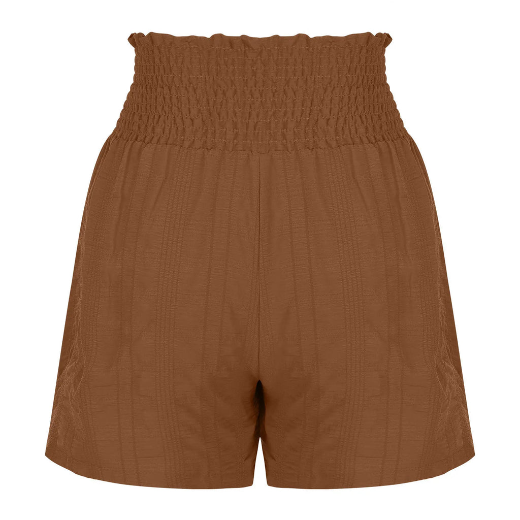 Women Casual High Waist Shorts Skirt Smocked Elastic Drawstring A-Line Flowy Short Skirt Pants Summer Solid Color Beach Skorts