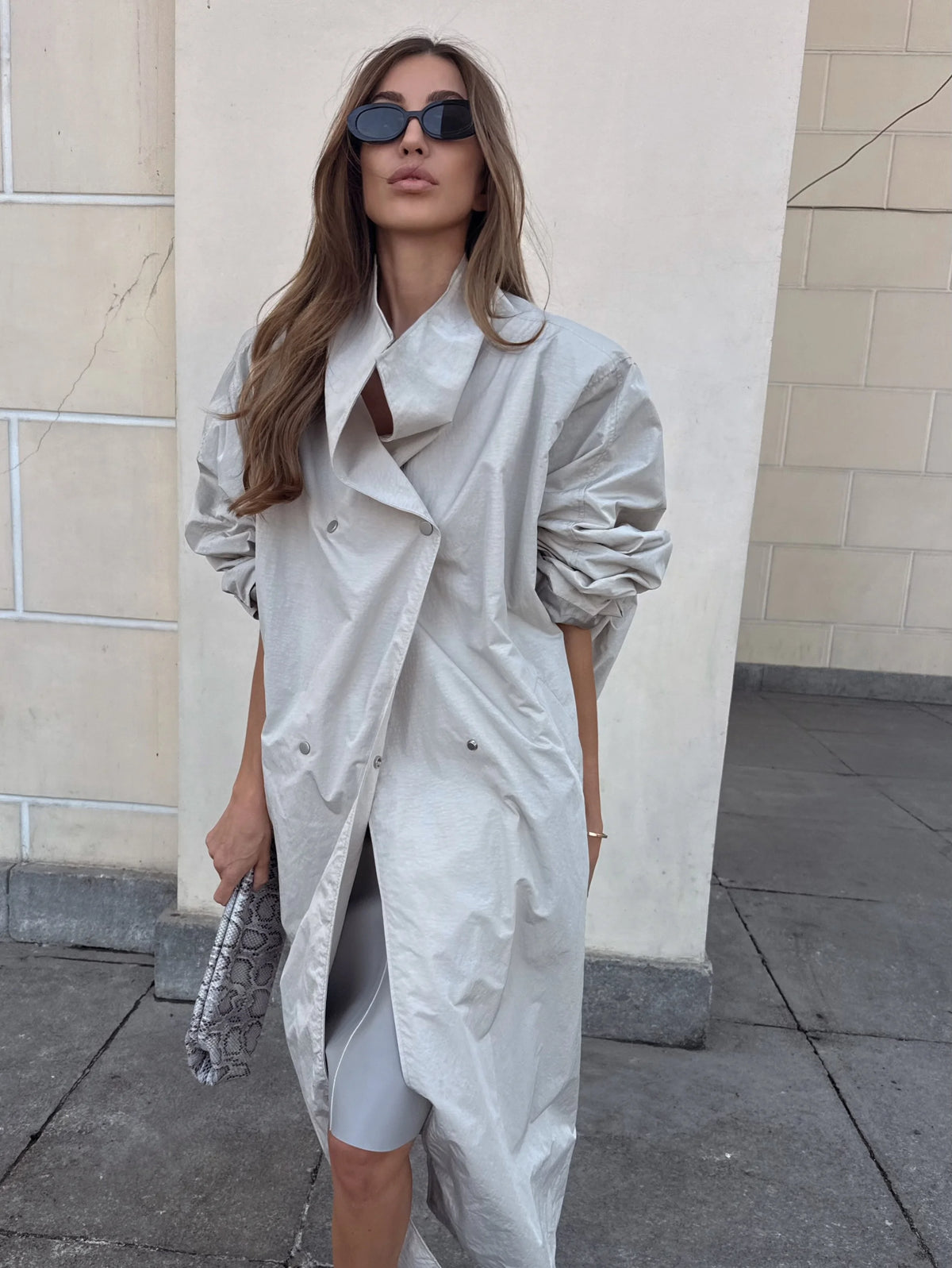 Women Green Oversized Belt Overcoat Elegant Long Sleeve Pleated Lapel Lace Up Windbreaker Autumn Lady Daily Street Outerwears