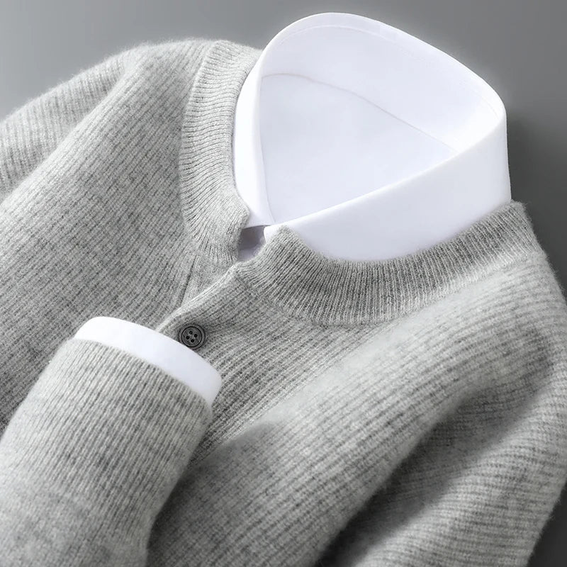 MVLYFLRT Men's 100% Merino Wool Round Neck Pullover Sweater Casual Thick Knit Autumn Winter Warm Cashmere Feel Sweater