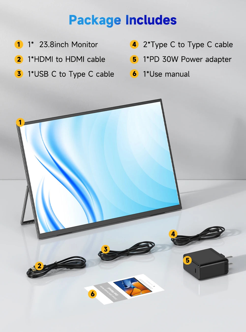 EVICIV 23.8" 120Hz Touchscreen Portable Computer Monitor 1080P 100% sRGB HDMI USB-C HDR Freesync Laptop Display For Steam Deck