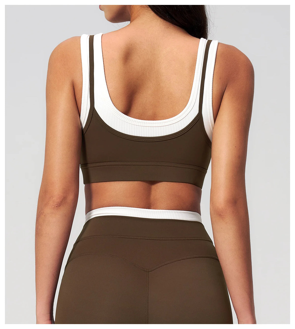 Custom LOGO Women's Naked Fake Two-piece Sports Vest Threaded Contrast Yoga Bra Running Fitness Clothing Top