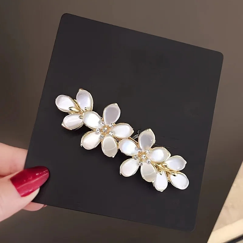 Elegant Floral Hair Barrette, French Clip Spring Hair Claw, Rhinestone Accents, Bridal Hair Accessory For Half-Up Hairstyles