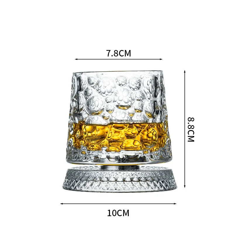 Whiskey Glasses Rotatable Tumbler Crystal Glass Cups Drinking Glasses with Creative Coasters for Scotch,Bourbon,Cocktails