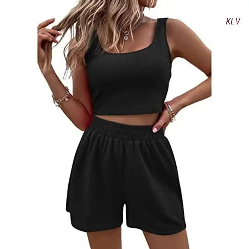 Women Tracksuit Set 2 Piece Two Piece Outfits For Women Sexy Shorts Set Ribbed  Top And Shorts Set Lounge Set