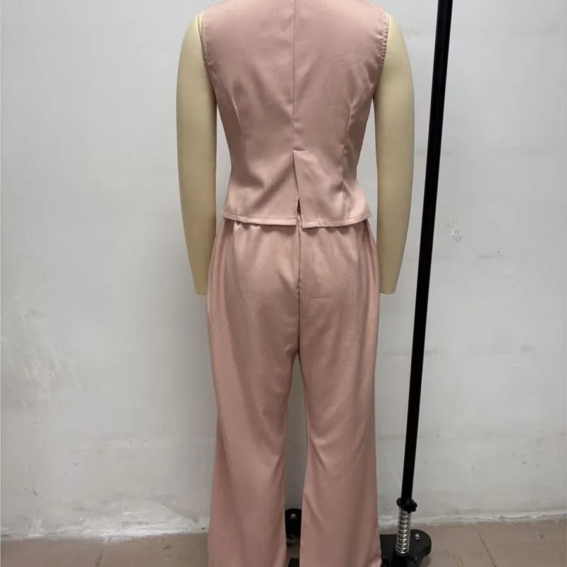 2026 Summer Women Two Piece Set Single-breasted Sleeveless Vest Top And Trousers Pants Set Suit Office Ladies Suits