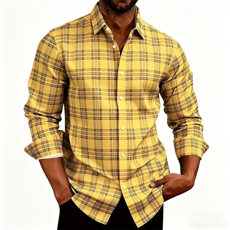 2026 New Men's Shirt Classic Plaid Long Sleeved Shirt Plaid Long Sleeved Formal Shirt Breathable and Comfortable XS-6XL Size