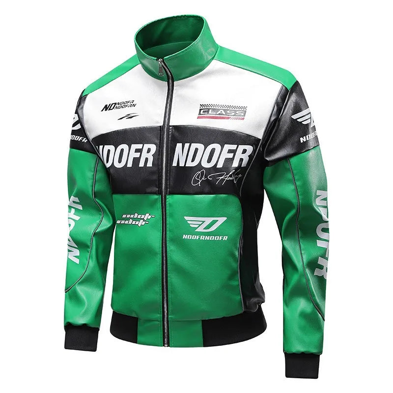 New Motorcycle PU Leather Bomber Jacket Japanese Loose Fashion Flight Jacket Large Size Men's Printed Faux Leather