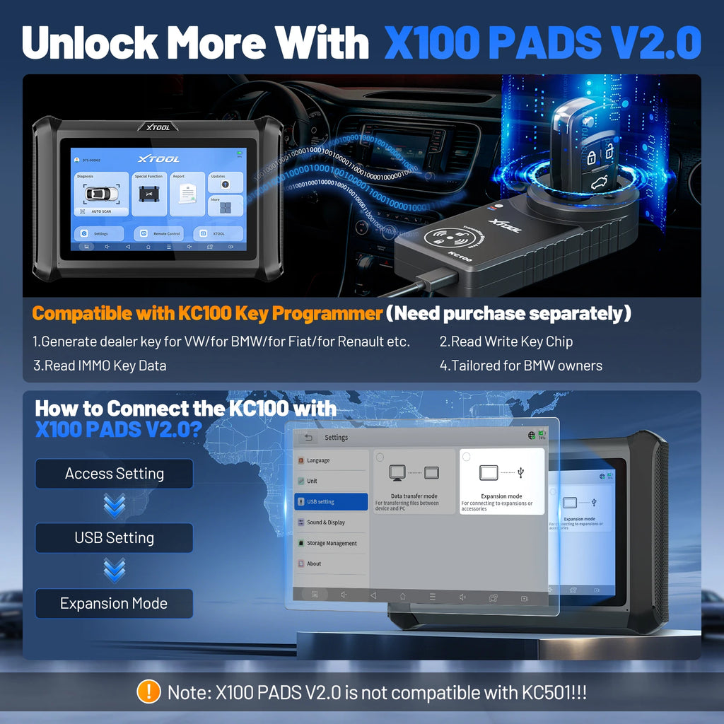 XTOOL X100 PADS V2.0 Key Programmer Automotive Scanner IMMO Read Write Chip All Key Lost OBD2 Diagnostic Tool With CANFD DOIP