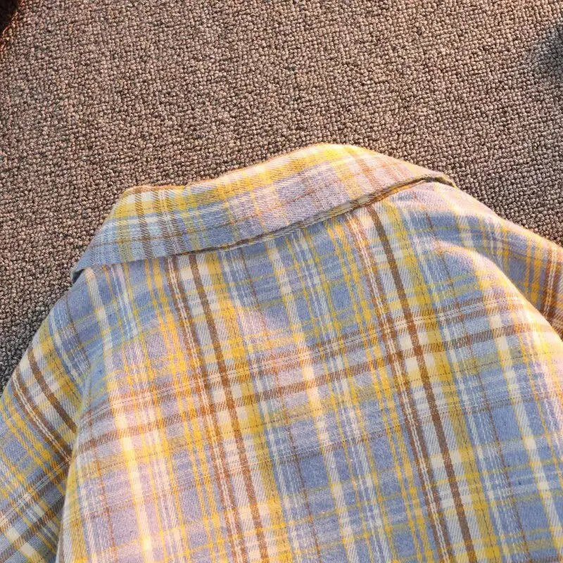 Retro Japanese Plaid Long Sve irt Men's Casual Loose Fit Spring Autumn Wear for Students And Couples Youth Faion