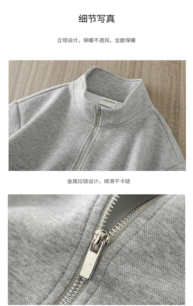 DUKEEN PIQUE Fabric Men's Casual Sweatshirts Spring and Autumn Solid Color Stand Collar Zipper Cardigan Coat Men's Clothing
