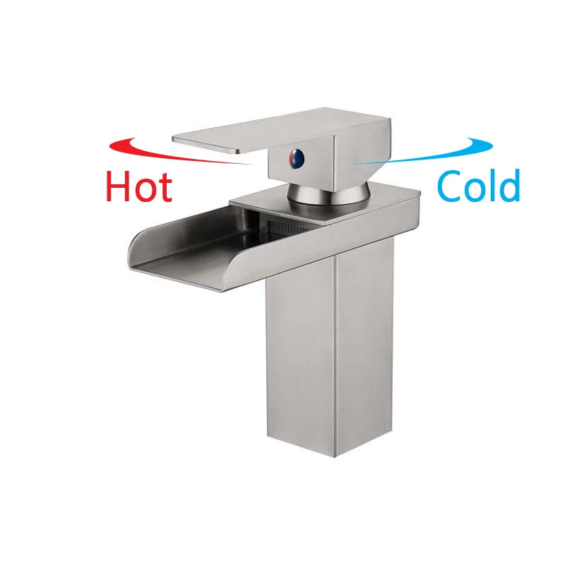 Basin Faucet Brushed Chrome Waterfall Faucet Stainless Steel Bathroom Black Washbasin Faucet Hot and Cold Mixer Tap Table Faucet