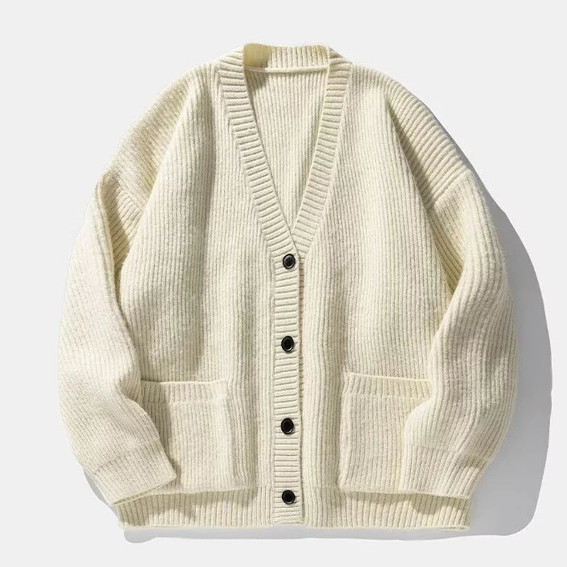 Autumn Men's Casual Textured Pockets Cardigan Y2K Vintage Streetwear V-neck Knitted Sweaters Korean Fashion Cardigans Hombre
