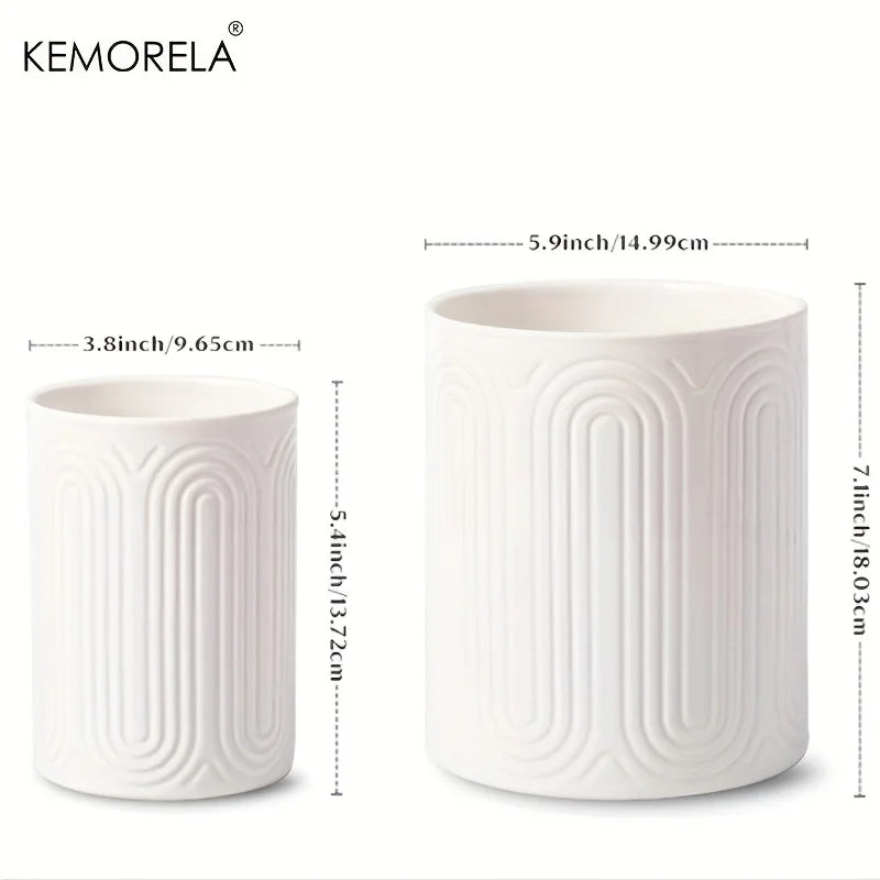 Ceramic Utensil Holder Organizer - Kitchen Countertop Storage Jar for Forks Spoons Knives, White Porcelain Canister, 1/2-Piece