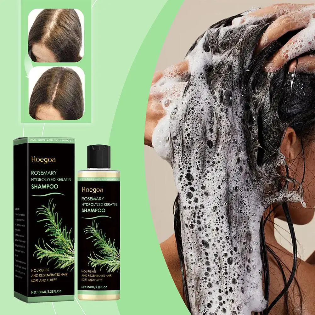 Hoegoa Rosemary Hydrolyzed Keratin Thickening Shampoo 100ml,Nourishing Volumizing Hair Regrowth Treatment for Thinning Hair