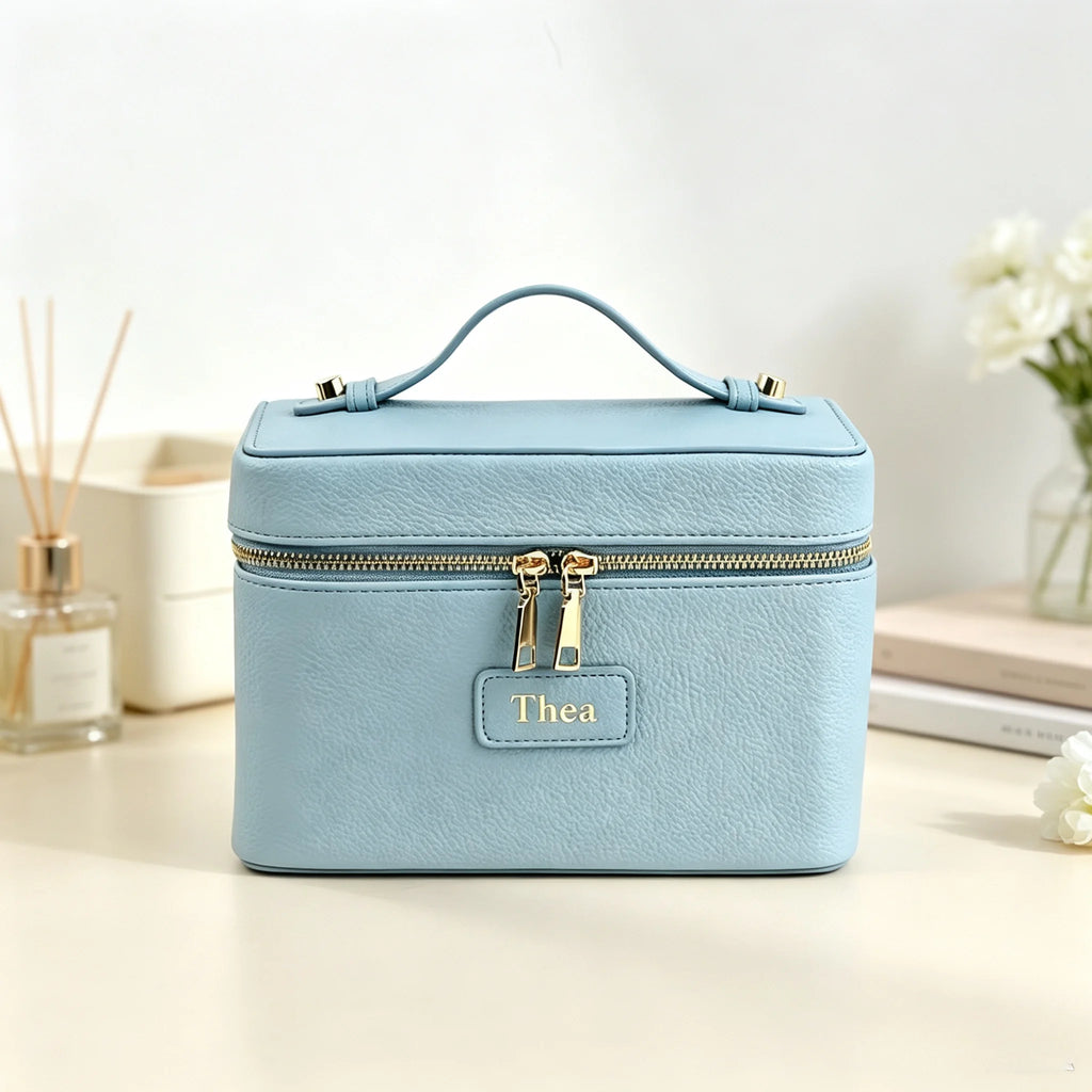 Customized Name PU Leather Cosmetic Bag with Zoned Storage and Large Capacity Travel Toiletry Bag for Autumn Winter New Arrivals