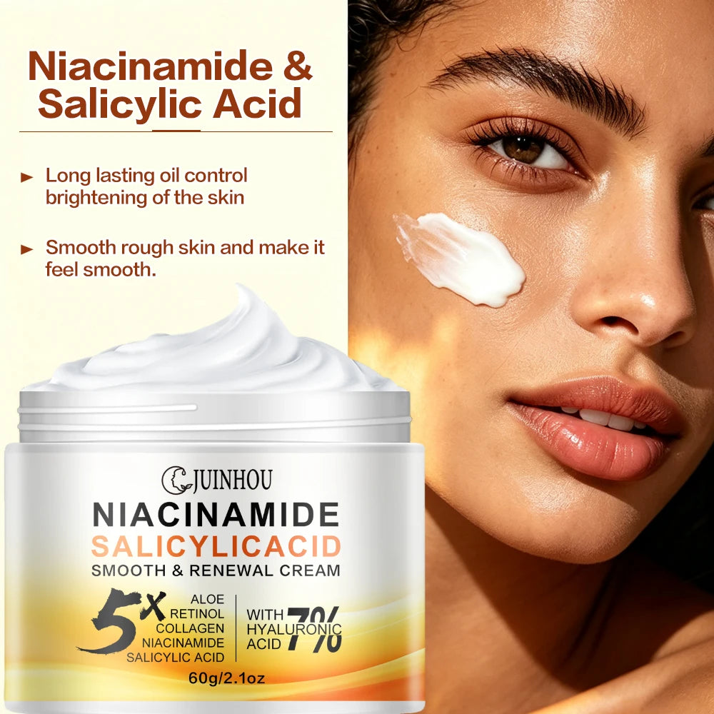 JUINHOU Facial Cream 5% Niacinamide 2% Salicylic Acid Oil Control Pore Cleansing Smooth Uneven Skin Daily Facial Moisturizer