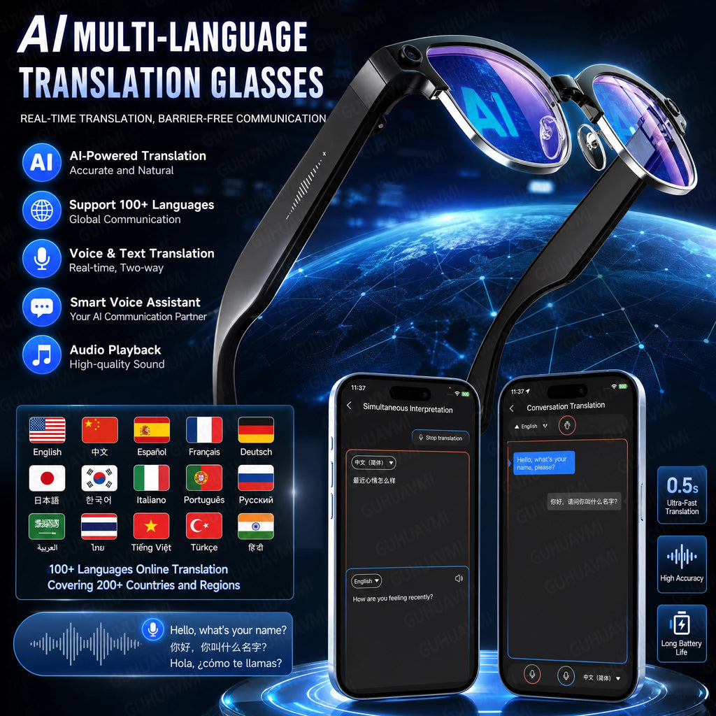 2026 New 8MP 4K HD Smart Glasses Video Photo AI Translation Bluetooth Call Music playback Waterproof Business Sports Sunglasses