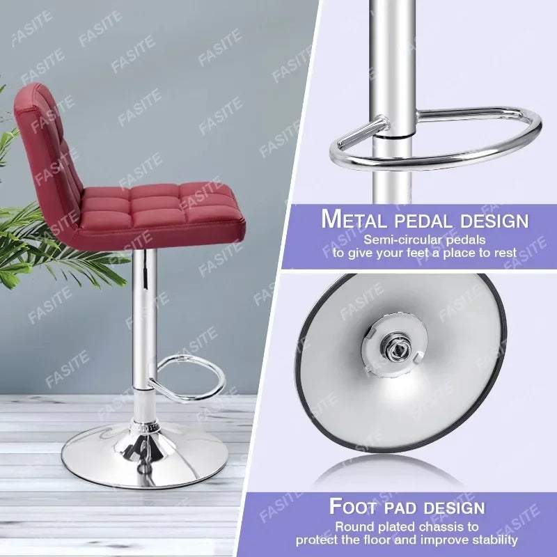 Nordic Modern Square PU Leather Swivel Adjustable Bar Stool, Set Of 2, Bar Stool For Kitchen Counter,Gray