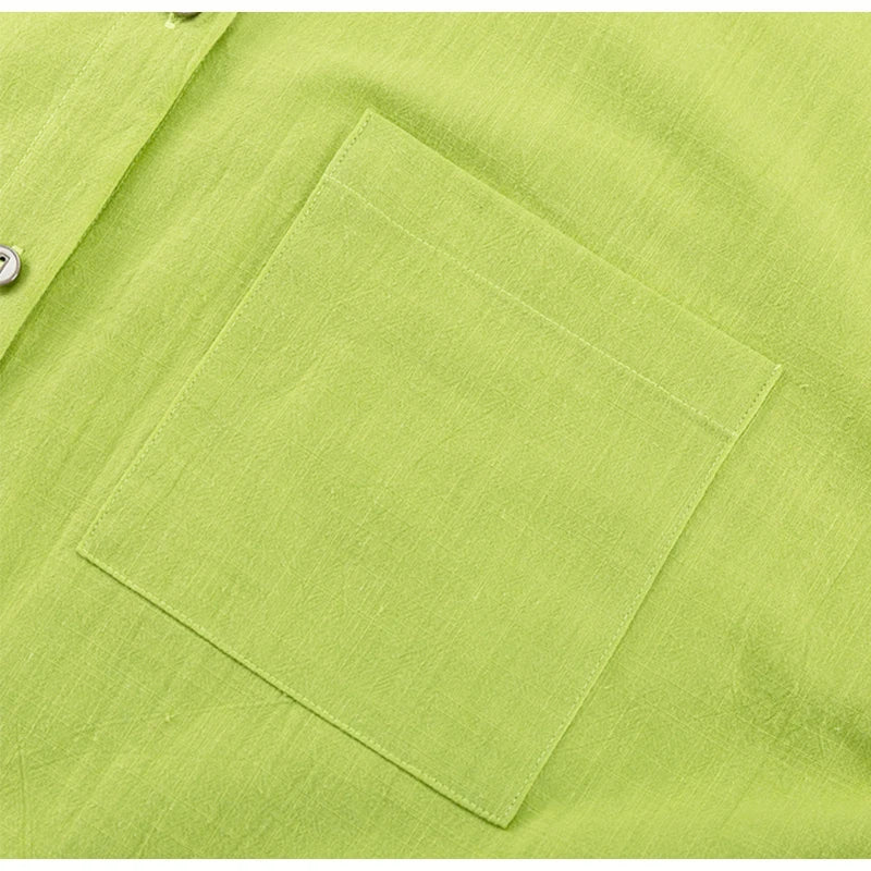 Summer Two Piece Set Women Shorts Suit Green Lapel Long Sleeve Shirts Sets Female Elegant Casual High Waist Pants Lady Outfits