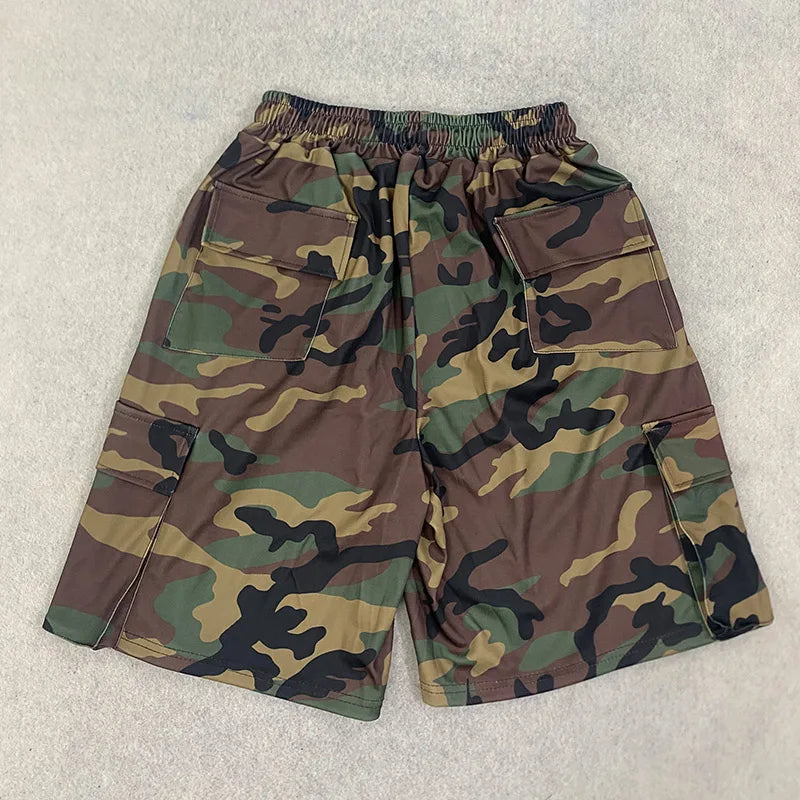 Retro Harajuku Overalls Men's Women's Stereo Cut Pockets Oversized Overalls Camouflage Shorts Summer Street Casual Trend Shorts