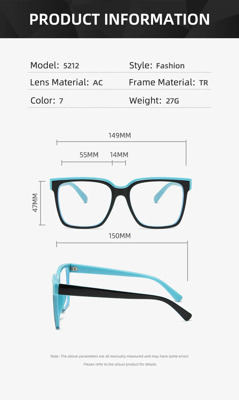 Fashion Double Color Women Cat Eye Glasses Frame Retro TR90 Clear Anti-Blue Light Eyewear Men Optical Blue Yellow Frame