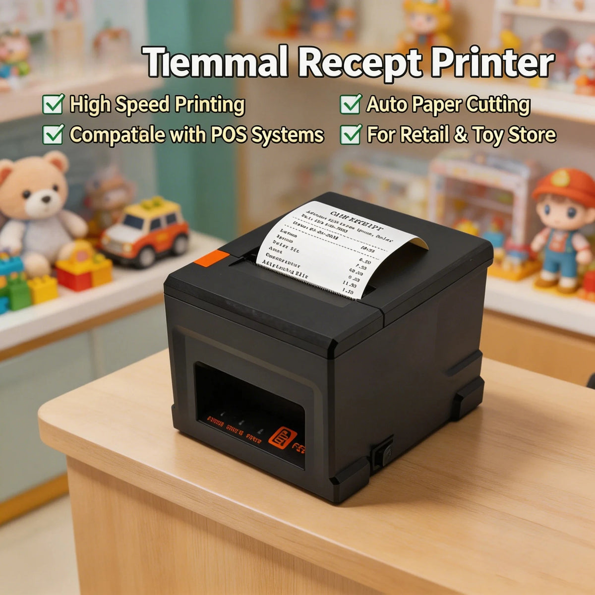 80mm Thermal POS Printer - 220mm/s High Speed, Auto Cutter, Multi-System Compatible for Shops