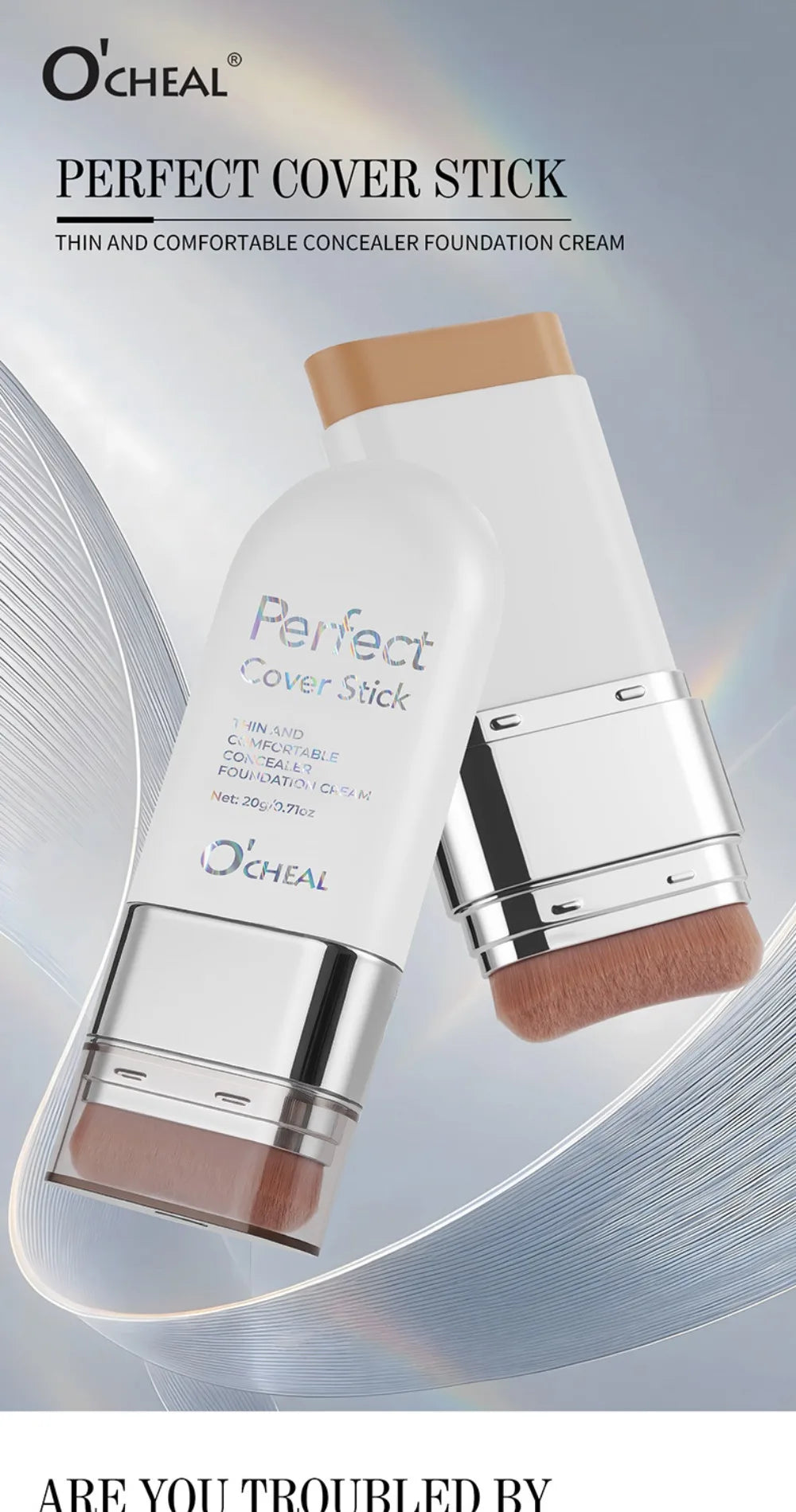 Thin and Comfortable Perfect Cover Stick Waterproof Instant Natural Concealer Foundation Stick Long-lasting with Brush
