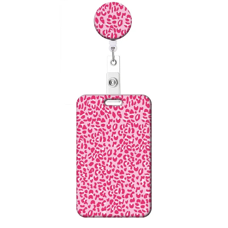 Leopard Print Card Holder Retractable Clip Business ID Badge Card Case Reel Yoyo Employee Cards Cover Workers Hang Certificates