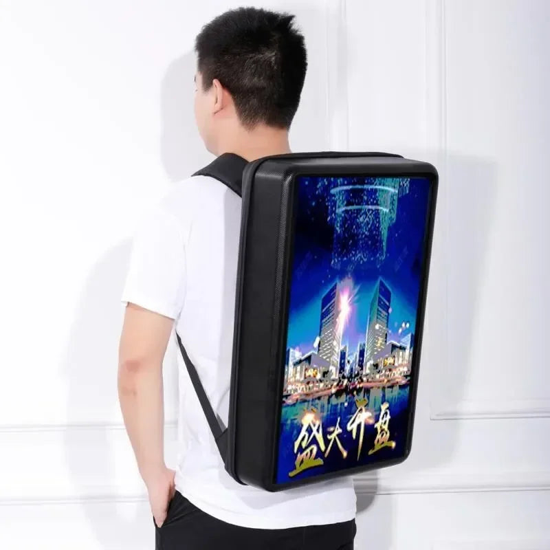 21.5 inch LCD high definition screen intelligent outdoor mobile portable waterproof, backpack advertising machine