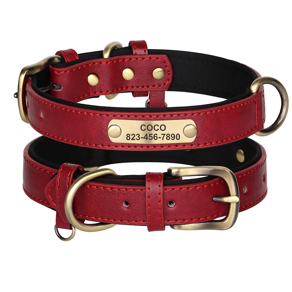 Free Custom Dog Collar Soft Padded Dogs Collars Personalized PU Leather Pet Necklace Adjustable for Small Medium Large Dogs Pug