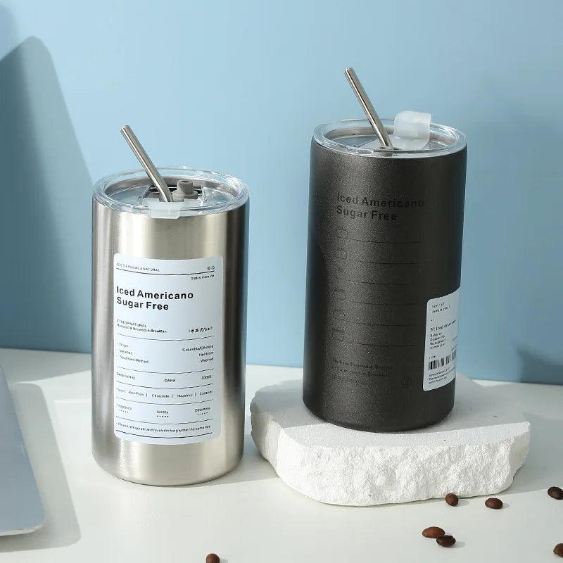 1PC High Capacity American Stainless Steel Tumbler Double Wall Insulated Coffee Cup Creative Straw Water Mug Household Goods