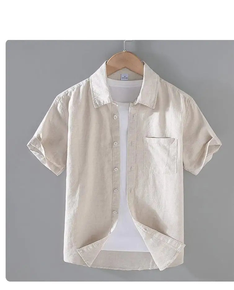 Men's Short-Sleeved Shirt Summer Streetwear Plain Color Stand Collar Casual Beach Style plus Size M-5XL