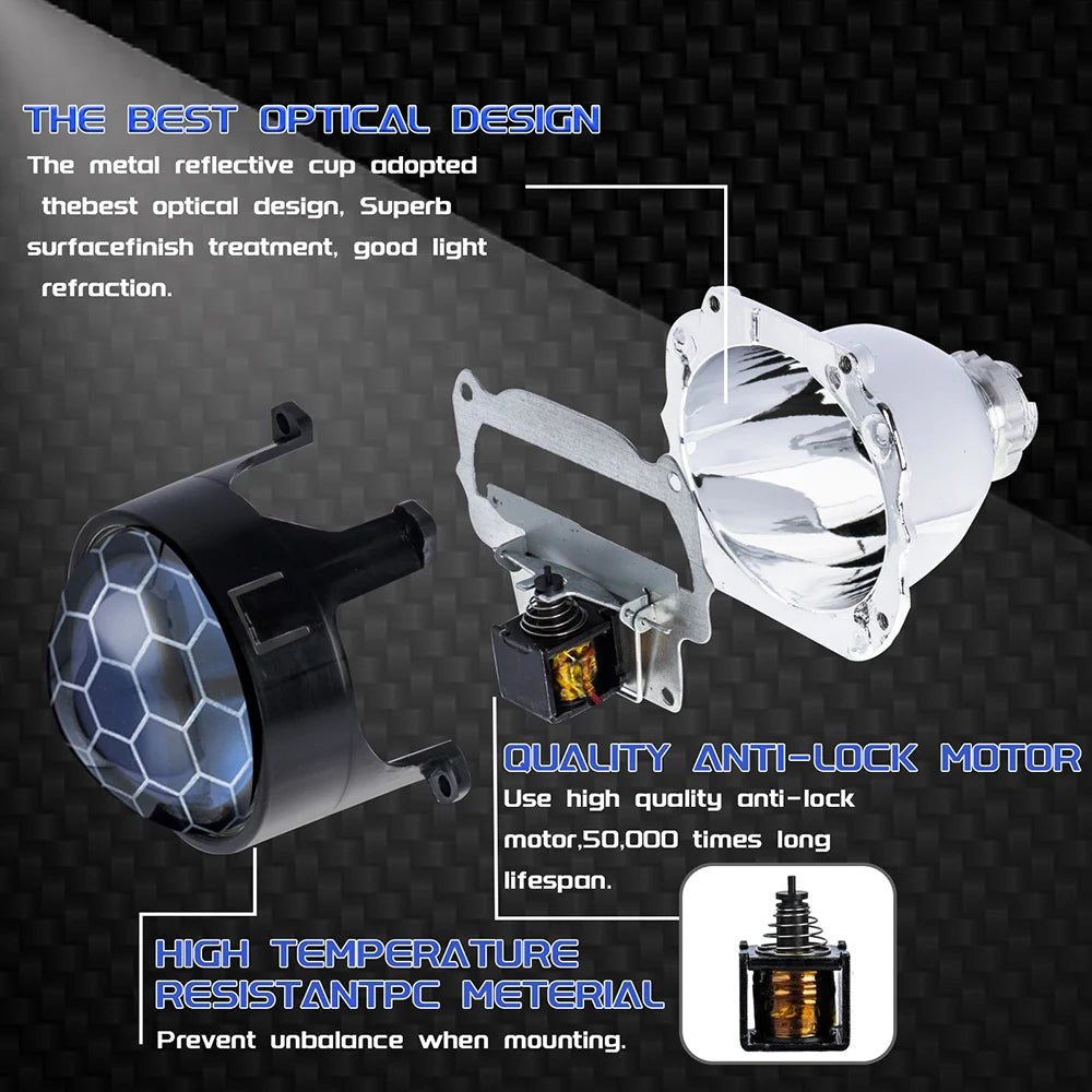 2.5 Inch Blue Coating Honeycomb Projector Lens DRL LED Angel Eyes Shrouds Fit H1 H4 H7 Car Headlamp Retrofit Accessories Styling