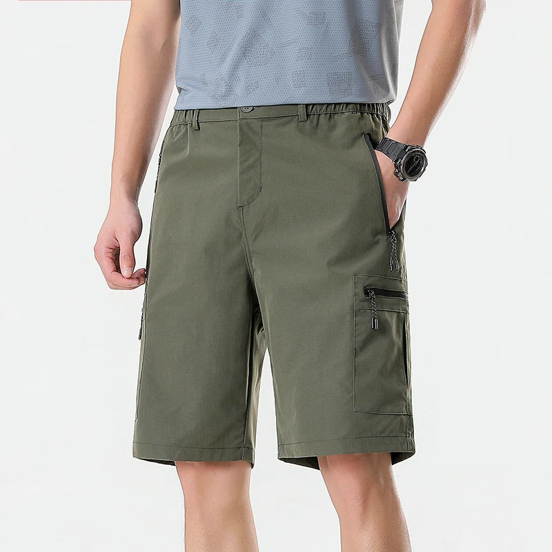 Mens Cargo Shorts Knee Pants Zipper Pocket Summer Quick Dry Shorts Climbing Jogger Elastic Waist Sports Wear