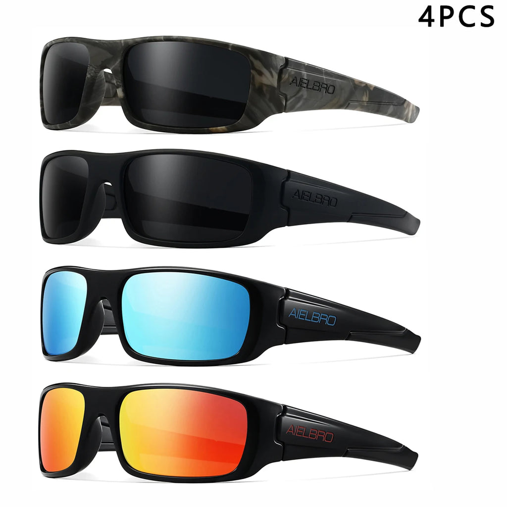 4PCS Sun Glasses – Unisex Square Frames with UV400 Lens, Perfect for Driving, Golf, Fishing All-Weather Outdoor Activities