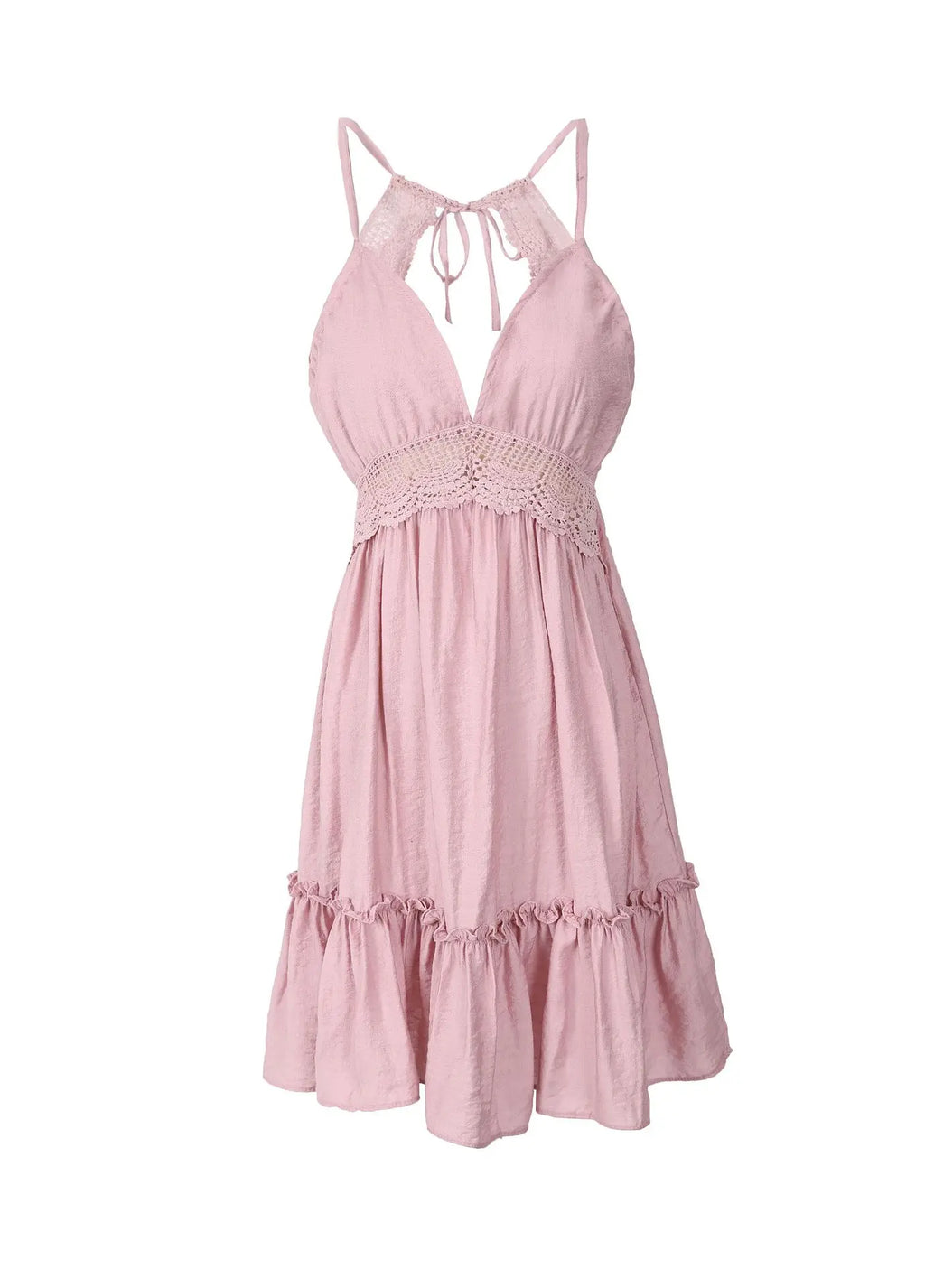 Women's Clothing Sexy Backless Lace Dress Strap V-neck Holiday Mini Dress Ruffles Sleeveless Summer Dress Beach Boho Robes
