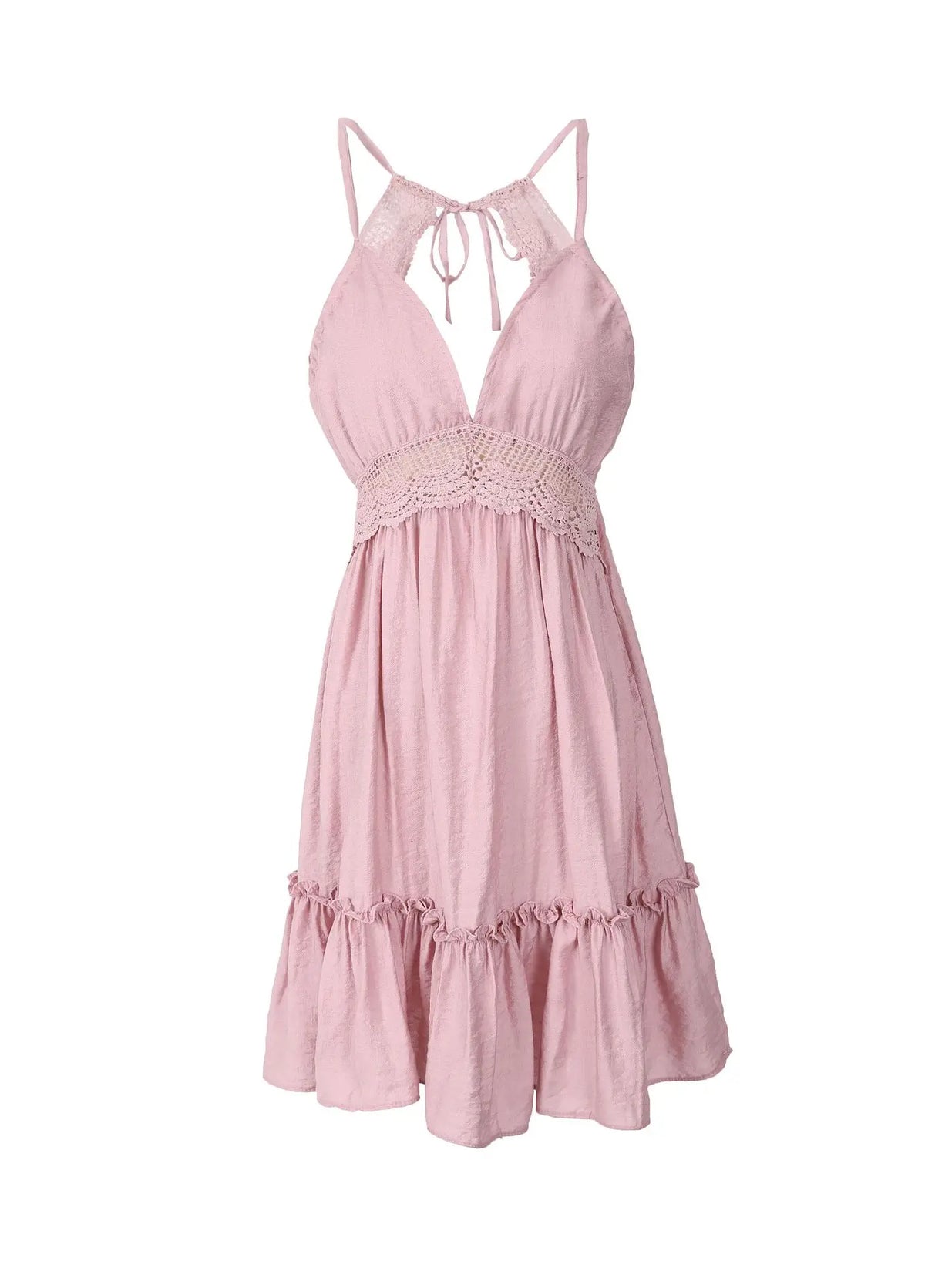 Women's Clothing Sexy Backless Lace Dress Strap V-neck Holiday Mini Dress Ruffles Sleeveless Summer Dress Beach Boho Robes