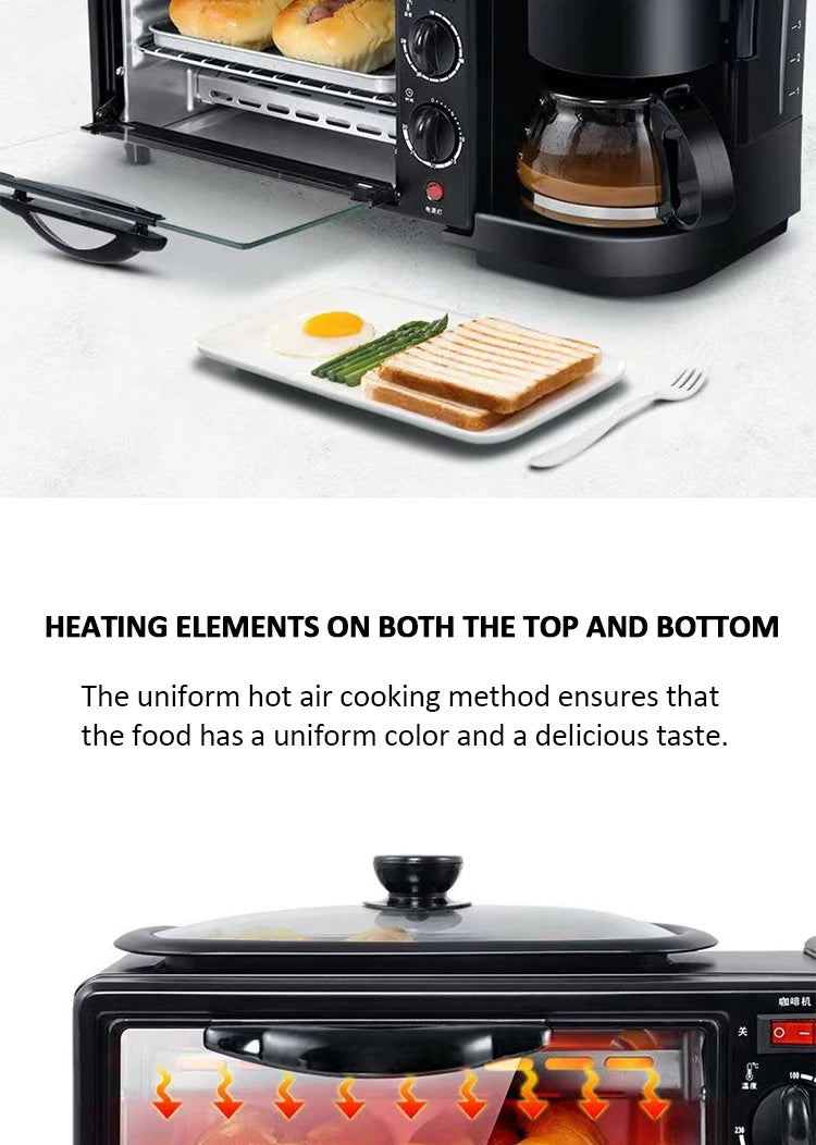 Multifunctional 110V/220V 3 In 1 Breakfast Machine Mini Toaster Oven with Timer