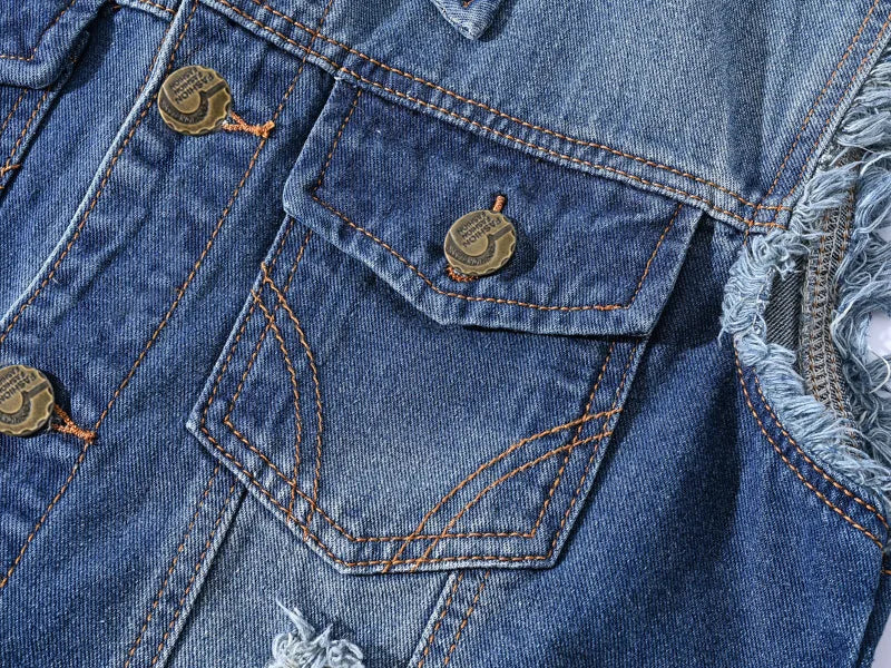 New Fashion Men Ripped Denim Waistcoats Sleeveless Jackets Light Blue Holes Denim Vests Male Cotton Slim Jeans Waistcoats 6XL