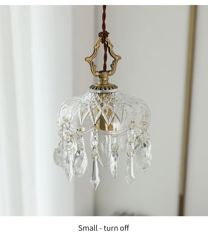 YEBMLP French Retro Glass Hanging Light Indoor LED Luxury Art Chandelier Bedroom Bar Restaurant Table Pendant Lamp With E14 Bulb