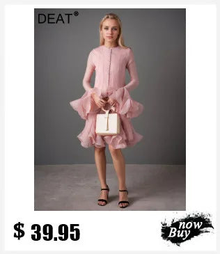 DEAT Fashion Pink Patchwork Sequined Strapless Dress Women's Slim Fit Waist Contraction Flods Floor-length Dresses New  7A2987
