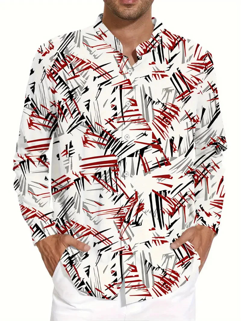 Hawaiian Men's Long Sleeve Shirt Folding Shirt Striped Pattern Digital Flower Print Fashion Casual Party Street