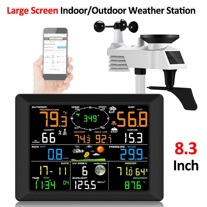 Multifunction Wi-Fi Weather Station Solar Outdoor Sensor Internet Wireless Weather Station Remote Monitoring System Rain Gauge