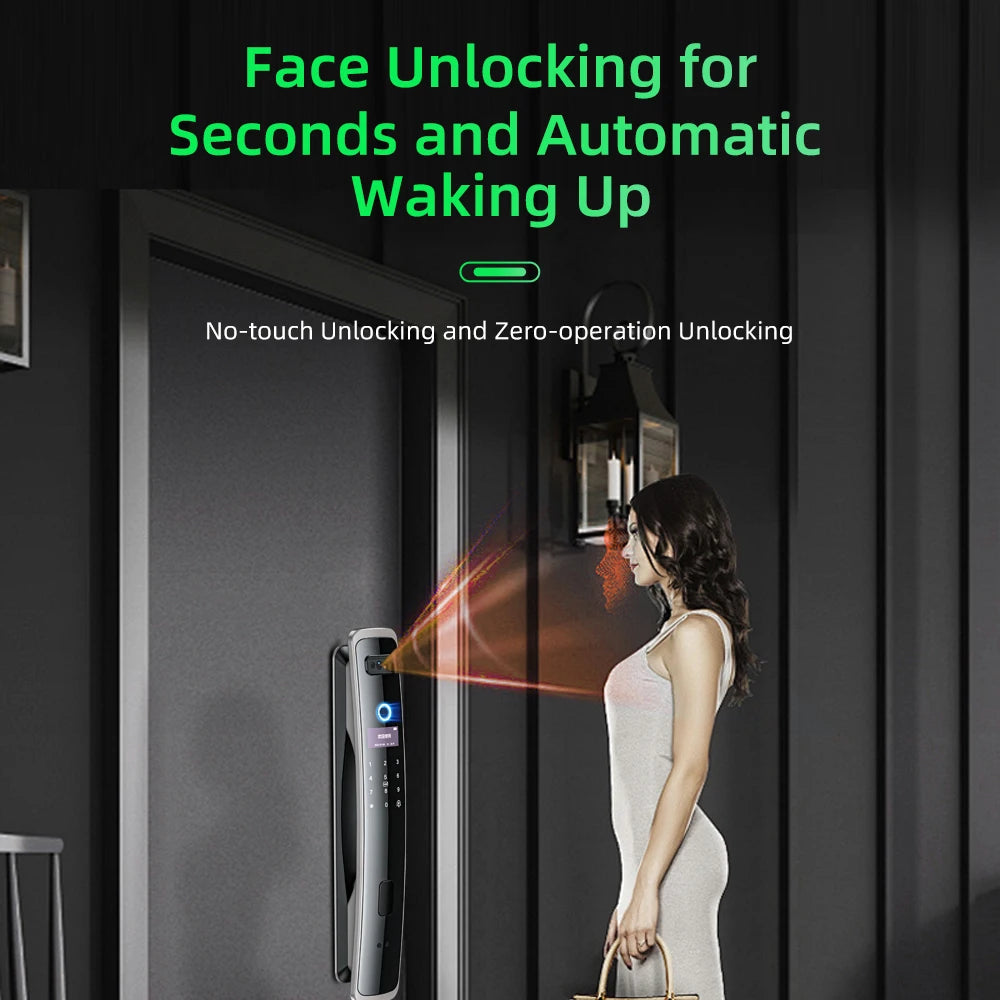 EGFirtor Smart Password Lock 3D Face Recognition Fingerprint IC Card Key Security Home Door Lock With Camera