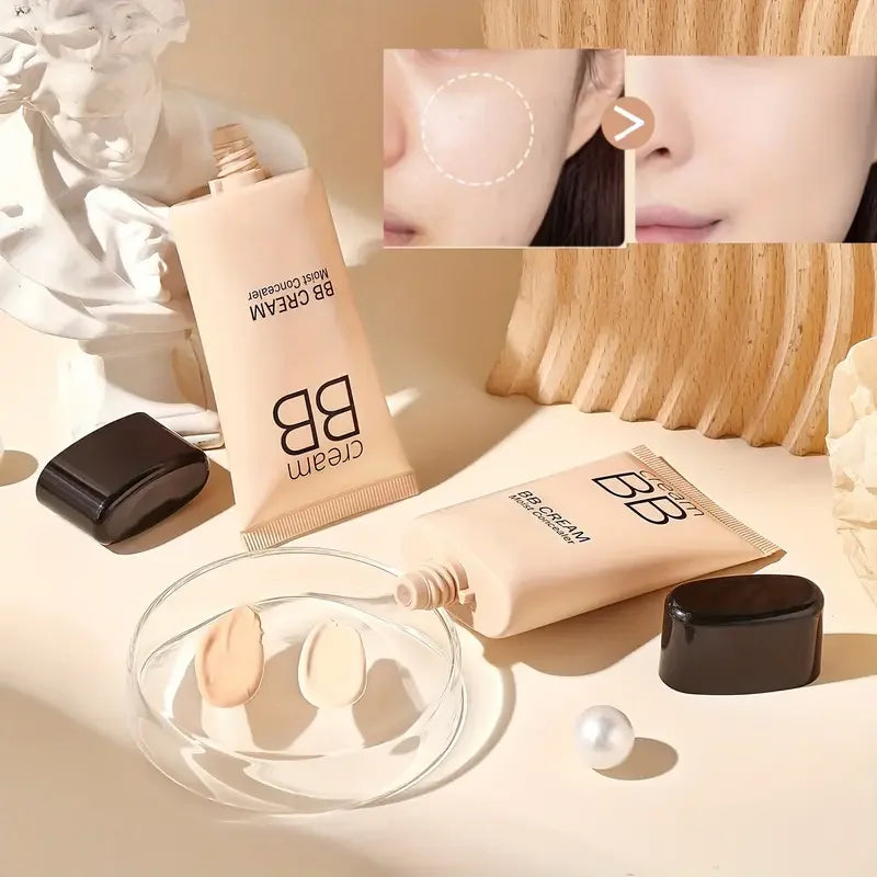 Waterproof BB Cream Full Coverage Concealer, Natural/Ivory  Long-Lasting Foundation Makeup,Oil Control,Even Skin Tone,Hide Pores