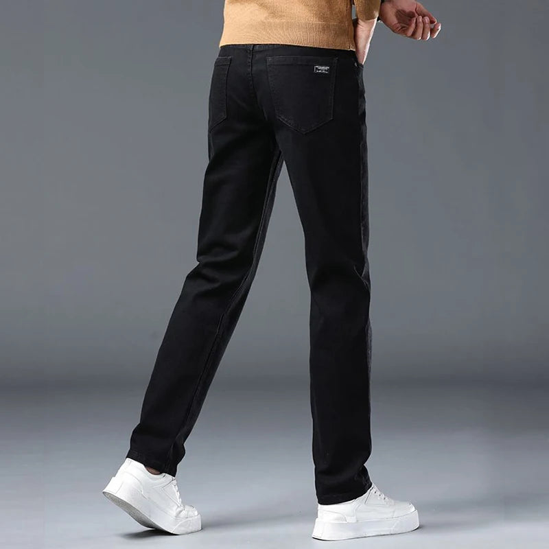 Men's Slim Jeans Korean Fashion Elastic Straight Casual Denim Pants Comfortable Work Male Spring Autumn Trousers Black Gray