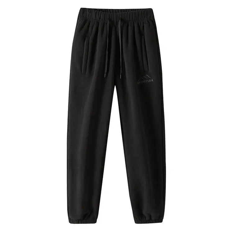 Fleece and Lambswool Men Sweatpants Winter Embroidery Thick Warm Double-sided Velvet Windproof Thermo Trousers Soft Harem Pants